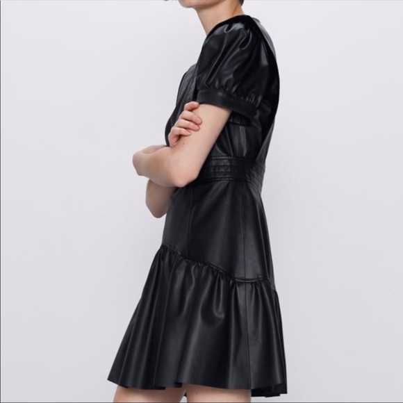 Zara Faux Leather Black Mini Dress - Picture 2 of 4